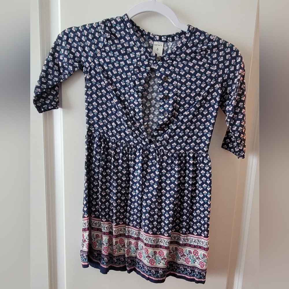 Carter's Blue and White Scoop Neck 3/4 Sleeve Sundress